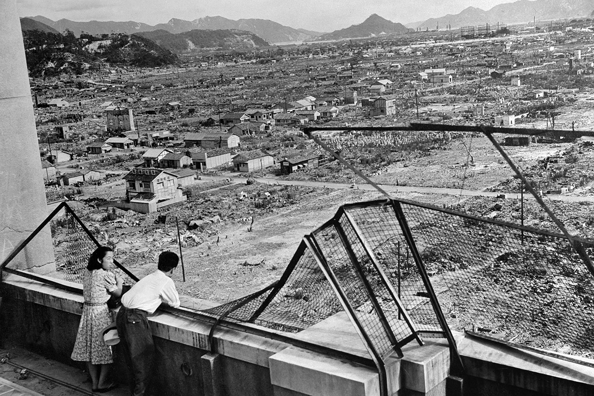 1948: People look at the devastation in Hiroshima three years after the US dropped an atomic bomb on the city