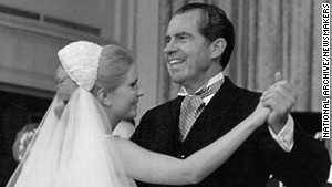 President Richard Nixon dances with his daughter, Tricia, at her wedding on June 12, 1971, at the White House.