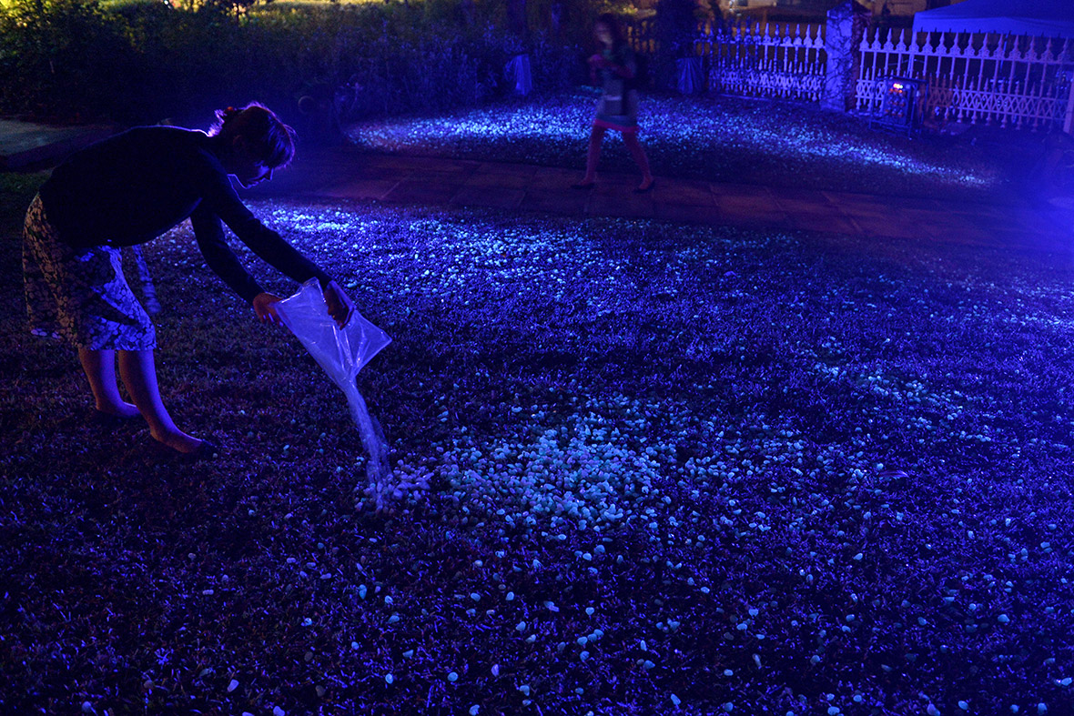 French artist Agathe de Bailliencourt creates an installation using glowing pebbles at the Singapore Night Festival
