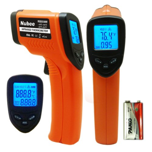 Nubee® FDA Approved Non-contact Infrared (IR) Thermometer (-58F to 932F) w/ Laser Sight MAX Display and Emissivity Adjustable