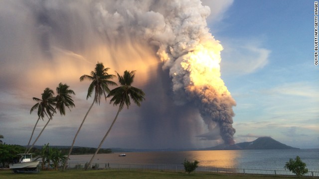Mount Tavurvur erupts August 29 in eastern Papua New Guinea, forcing local communities to evacuate and international flights to be rerouted.