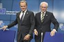 El primer ministro polaco, Donald Tusk (izq) y el hasta ahora presidente del Consejo Europeo, Herman van Rompuy (dcha).