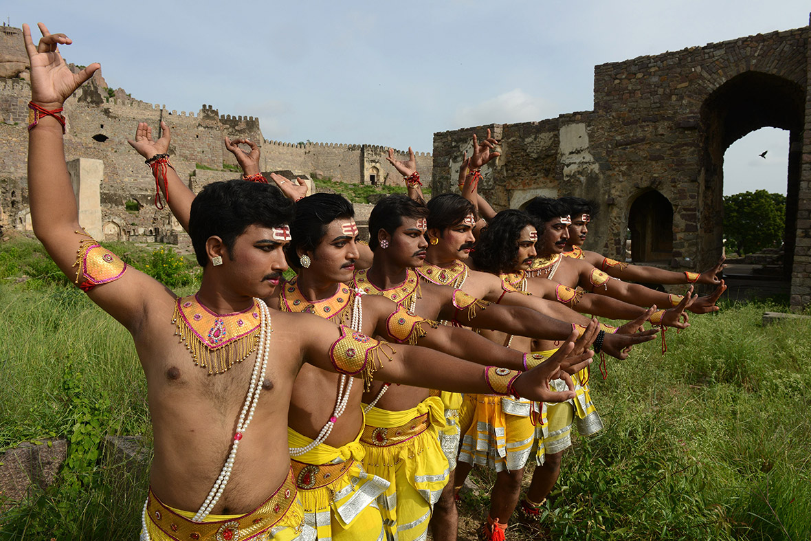 Artists perform during Independence Day festivities in the recently formed Telangana state