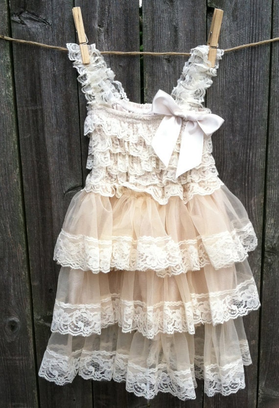 Flower Girl Dress - Lace Flower Girl Dress - Baby Lace Dress - Rustic - Country Flower Girl - Lace Dress - Junior Bridesmaid - Vintage