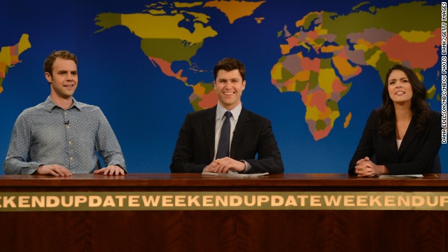 Brooks Wheelan, left, appearing with Colin Jost and Cecily Strong on "Saturday Night Live," recently tweeted that he was "fired" after one season on the show. He's not the first to be dumped from the late-night series. 