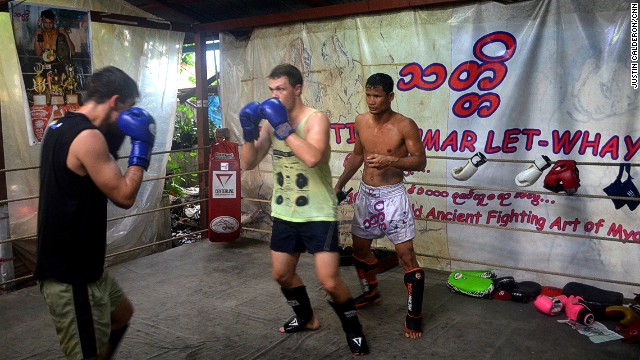 The modest ring vibrates with energy every Saturday, when practitioners spar. Training sessions cost 5,000 kyat ($5) per person. 