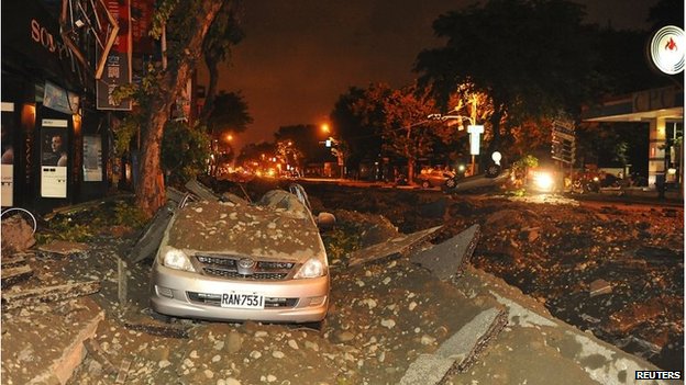 Wreckage of a damaged car after the explosion in Kaohsiung