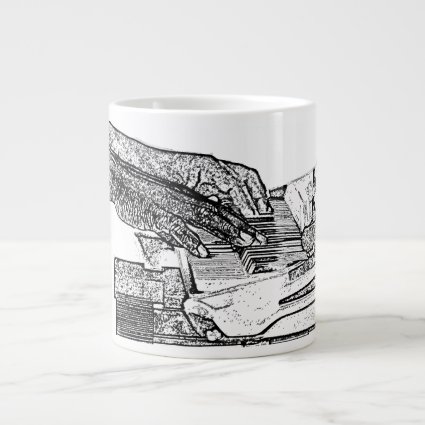 Hands playing piano bw sketch music design extra large mugs