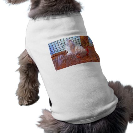 white rooster on dock hdr pet tee shirt