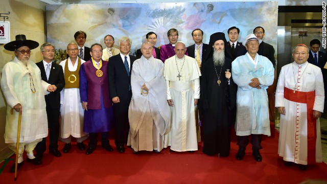Francis meets with South Korea's religious leaders at Myeong-dong Cathedral in Seoul on August 18.