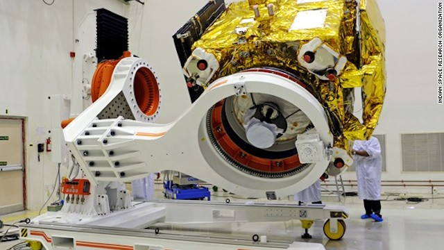 The Mars Orbiter spacecraft prepares for a prelaunch test at Satish Dhawan Space Centre SHAR in Srihairkota.