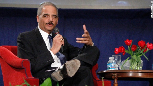 Holder answers a student's question after a speech commemorating the 100th anniversary of the Duquesne University School of Law in February 2011.