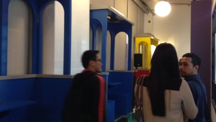 Dining booth in form of train-like 'odong-odong'