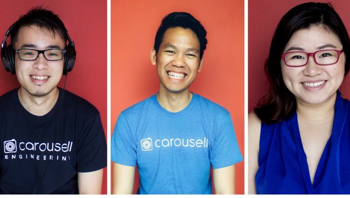 Left to right: Shawn Lim, Ridza Salim, and Michelle Tan of Carousell