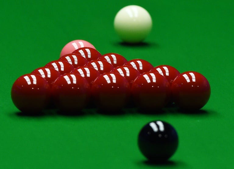 In snooker, a maximum break requires a player to pot 15 red balls, each time followed by the black, before finishing the coloured balls in order, ending on the black to give the highest possible score of 147