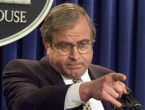 FILE - In this March 25, 1999 file photo, then-National Security Adviser Sandy Berger anwers questions in the White House briefing room in Washington. Berger, who helped craft President Bill Clinton's foreign policy and got in trouble over destroying classified documents, died Wednesday at age 70. (AP Photo/Ron Edmonds)