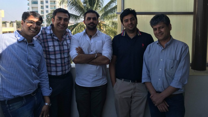 Housejoy Co-founders Arjun Kumar and Sunil Goel and CEO Saran Chatterjee with Orobind Co-founders Satya Vyas and Shubhanshu Shrivastava