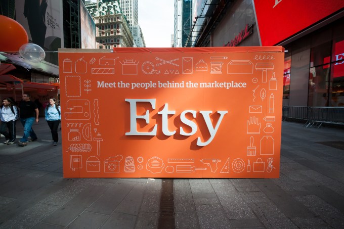 An Etsy marketplace is set up in Times Square outside the NASDAQ to commemorate the Etsy initial public offering which debuted to the public on Thursday, April 16, 2015. Shares of Etsy dropped up to 9.1% after investors who bought shares during the IPO dumped them on the first day they were allowed to.(�� Richard B. Levine) (Photo by Richard Levine/Corbis via Getty Images)