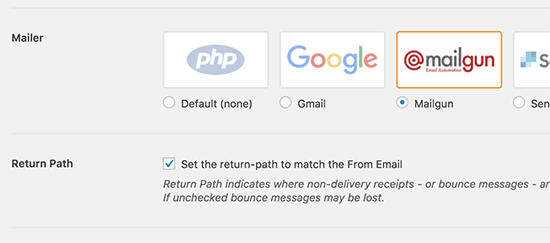 Select Mailgun as your mailer