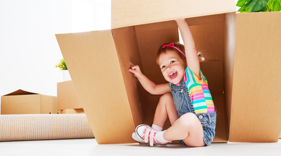 child, happy, box, boxes, growth