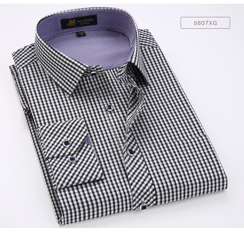 Men's Contrast Small Checkered Plaid Dress Shirts With Left Chest ...