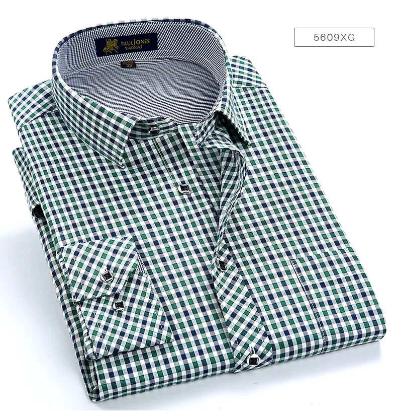 Men's Contrast Small Checkered Plaid Dress Shirts With Left Chest ...