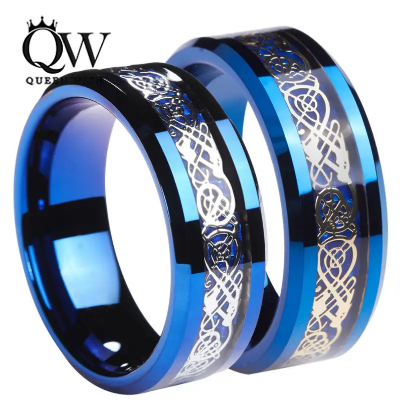 Queenwish Dropshipping 6mm/8mm Blue Silvering Celtic Dragon Tungsten ...