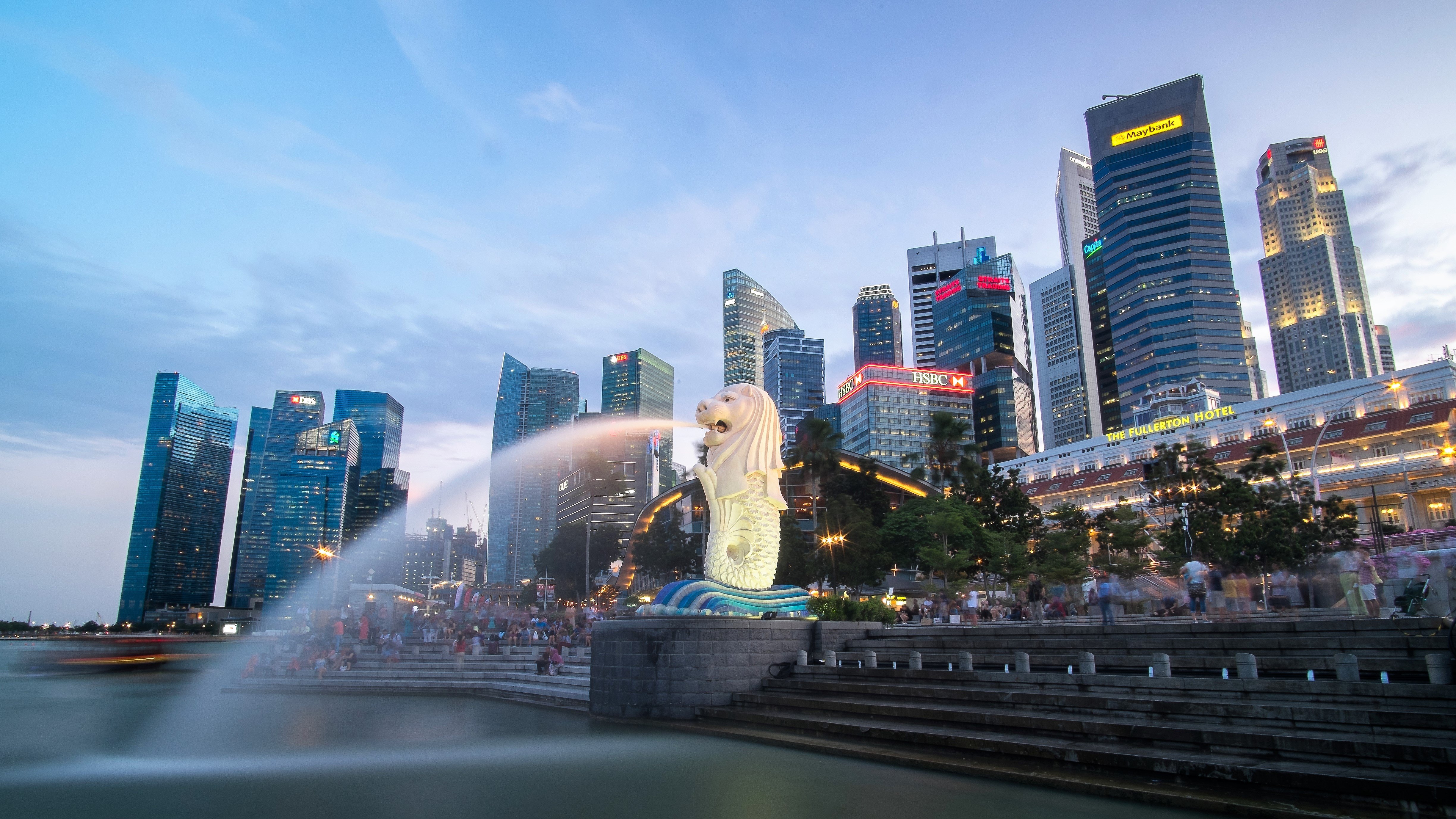 Singapore's Merlion and Central Business District