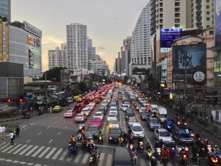 Traffic jam on Sukhumvit Road, Bangkok.
