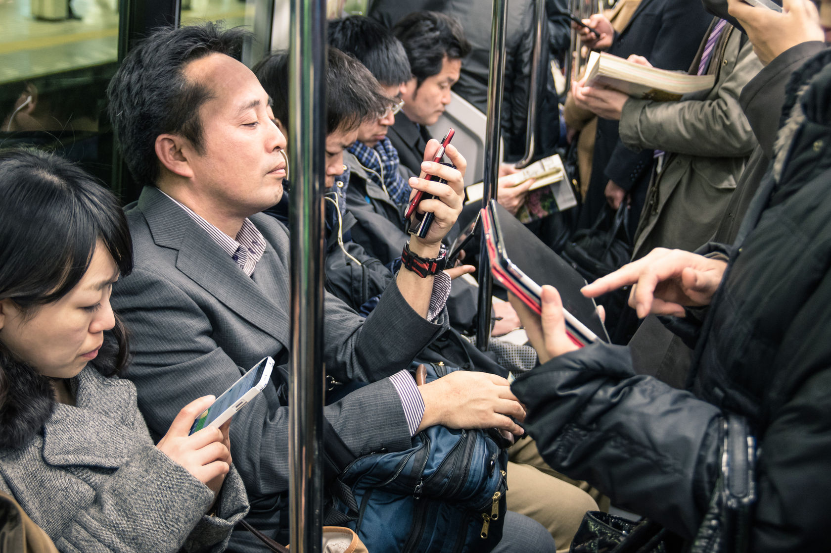 Japan subway, salarymen, workers, commute, commuting