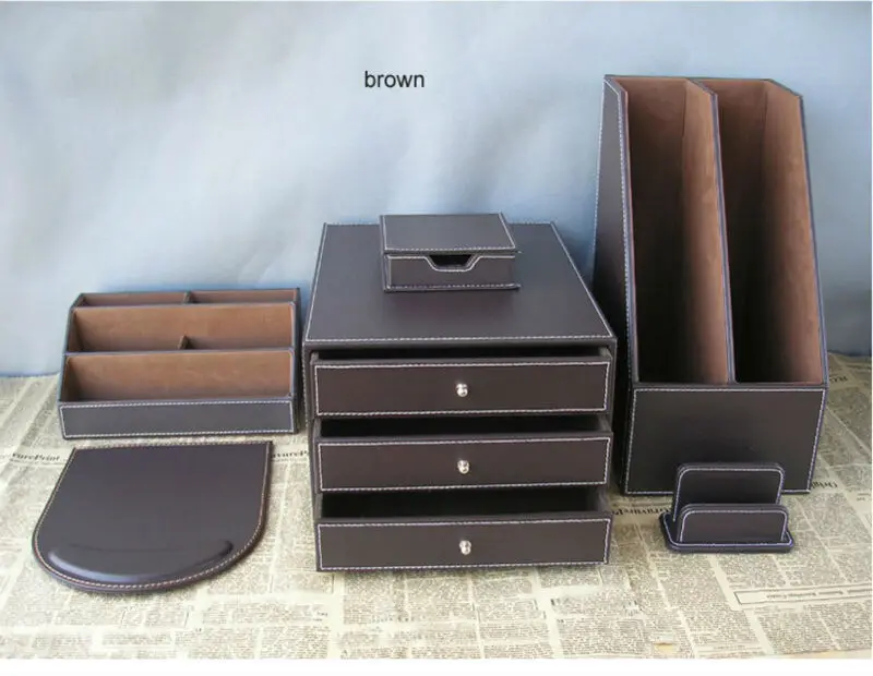 6pcs Set Pu Leather Desk Accessories, Faux Leather Desk Organizer